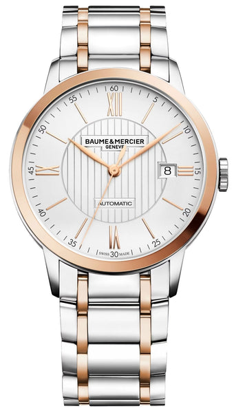 Baume & Mercier Classima Automatic 18K Rose Gold & Steel Silver Dial Date Mens Watch M0A10217 - WAB - Shipping Dept.