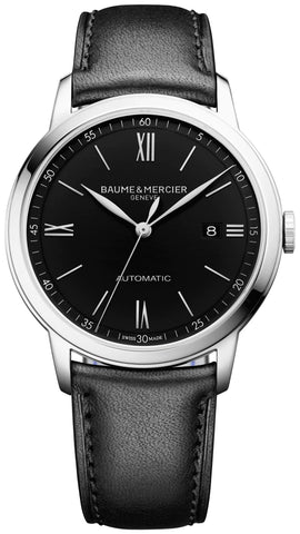 Baume & Mercier Classima Automatic Black Dial Black Leather Strap Date Mens Watch MOA10453 - WAB - Shipping Dept.