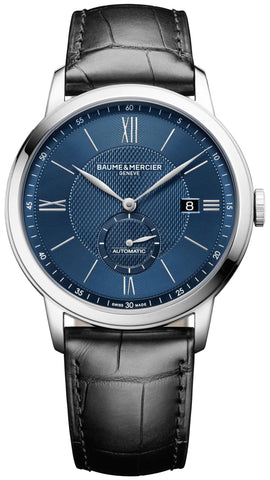 Baume & Mercier Classima Automatic Blue Dial Black Leather Strap Date Mens Watch MOA10480 - WAB - Shipping Dept.