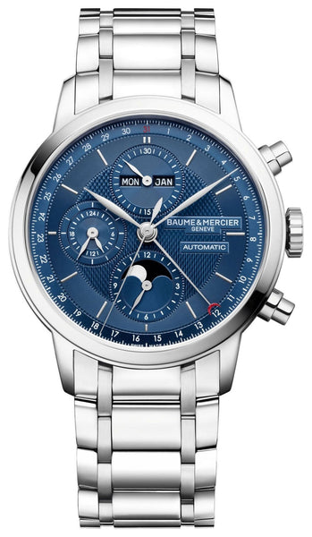 Baume & Mercier Classima Automatic Chronograph Stainless Steel Blue Dial Moonphase Day/Date Month Mens Watch M0A10485 - WAB - Shipping Dept.