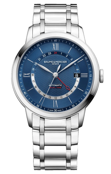 Baume & Mercier Classima Automatic GMT Stainless Steel Blue Dial Date Mens Watch M0A10483 - WAB - Shipping Dept.