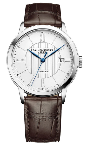 Baume & Mercier Classima Automatic Silver - Tone Dial Brown Leather Strap Date Mens Watch M0A10214 - WAB - Shipping Dept.