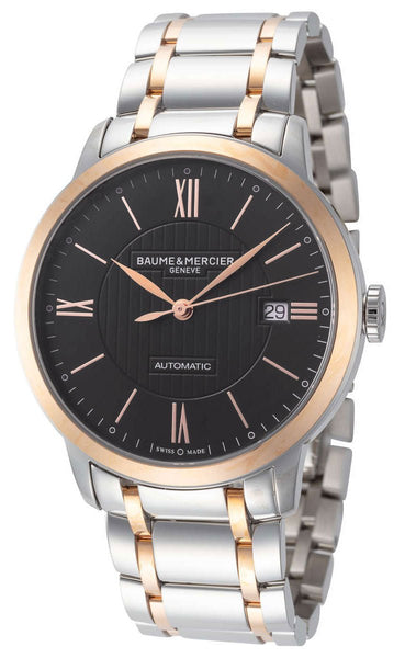 Baume & Mercier Classima Automatic Stainless Steel & 18K Rose Gold Black Dial Date Mens Watch M0A10293 - WAB - Shipping Dept.