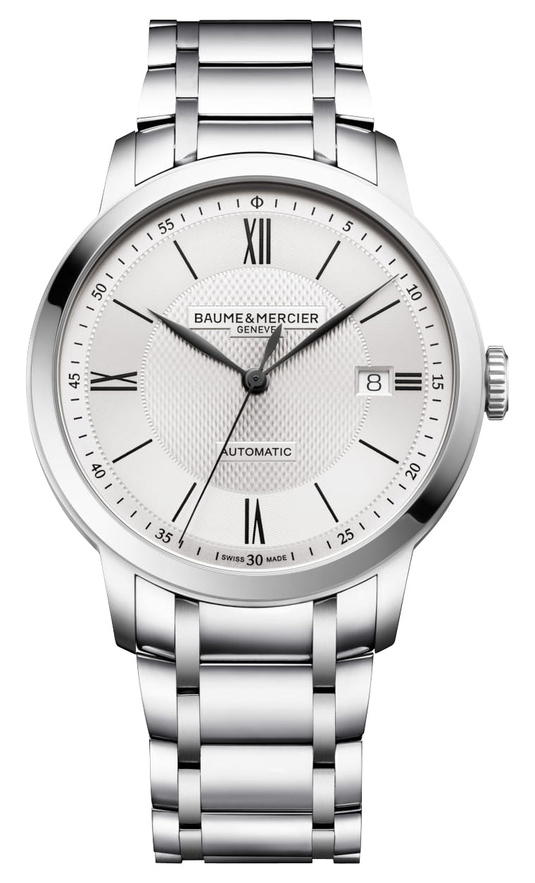 Baume & Mercier Classima Automatic Stainless Steel Silver Dial Date Mens Watch M0A10854 - Watches & Beyond