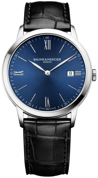 Baume & Mercier Classima Blue Dial Black Leather Strap Date Quartz Mens Watch MOA10324 - WAB - Shipping Dept.