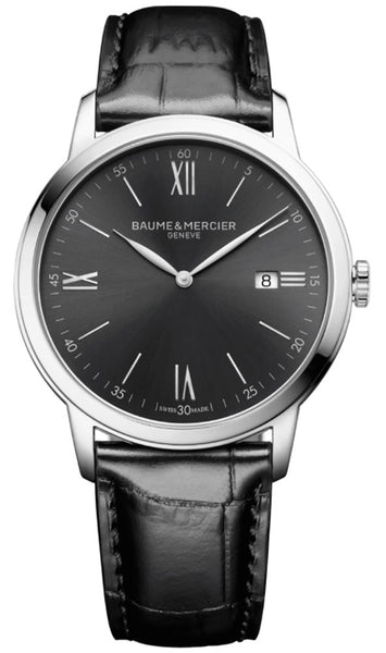 Baume & Mercier Classima Gray Dial Black Leather Strap Date Quartz Mens Watch MOA10416 - WAB - Shipping Dept.