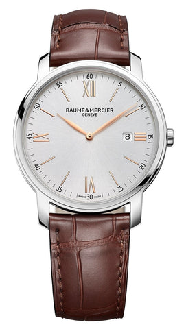 Baume & Mercier Classima Silver - Tone Dial Brown Leather Strap Date Quartz Mens Watch M0A10415 - WAB - Shipping Dept.