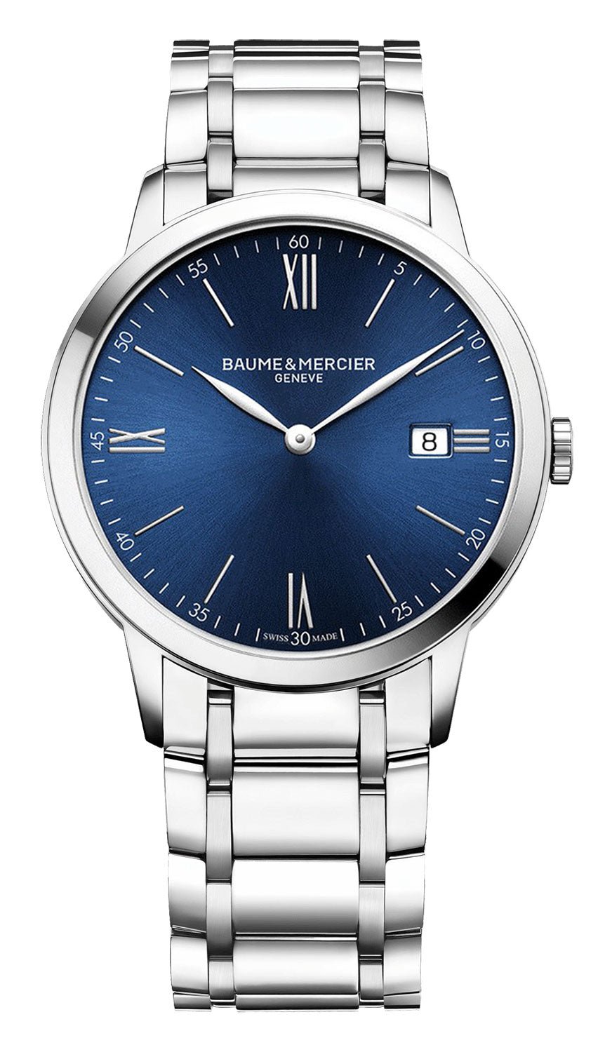 Baume & Mercier Classima Stainless Steel Blue Dial Date Quartz Mens Watch M0A10382 - WAB - Shipping Dept.