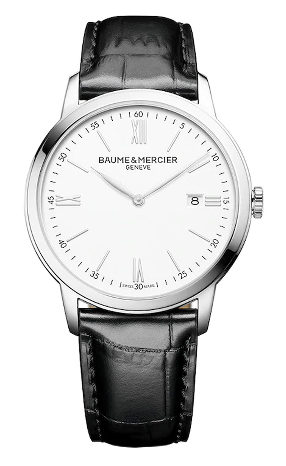 Baume & Mercier Classima White Dial Black Leather Strap Date Quartz Mens Watch M0A10414 - WAB - Shipping Dept.