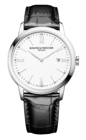 Baume & Mercier Classima White Dial Black Leather Strap Date Quartz Mens Watch M0A10414 - WAB - Shipping Dept.