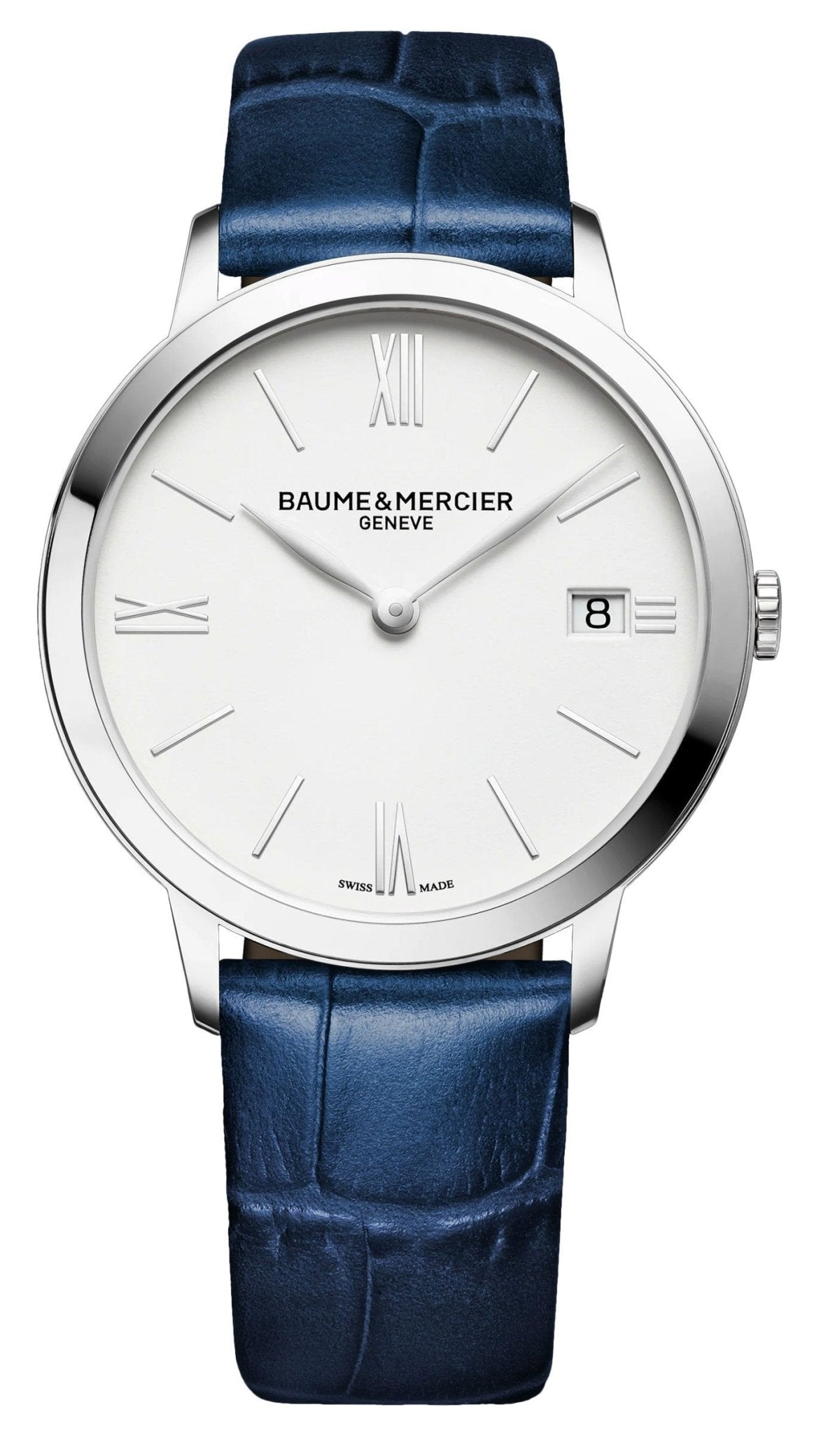 Baume & Mercier Classima White Dial Blue Leather Strap Date Quartz Womens Watch M0A10355 - WAB - Shipping Dept.