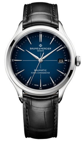 Baume & Mercier Clifton Baumatic COSC Automatic Blue Dial Steel Black Leather Mens Watch M0A10467 - WAB - Shipping Dept.