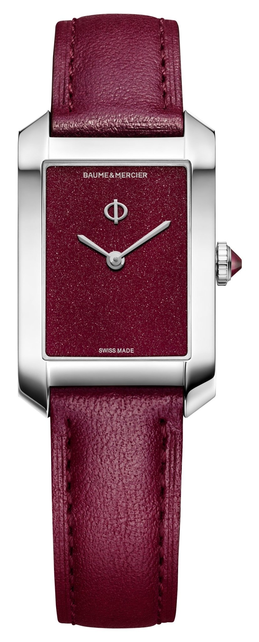 Baume & Mercier Hampton Stainless Steel Burgundy Dial Burgundy Leather Strap Quartz Womens Watch M0A10673 - Watches & Beyond