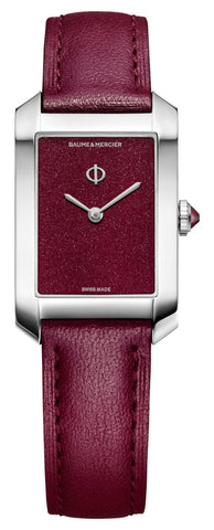Baume & Mercier Hampton Stainless Steel Burgundy Dial Burgundy Leather Strap Quartz Womens Watch M0A10673 - Watches & Beyond