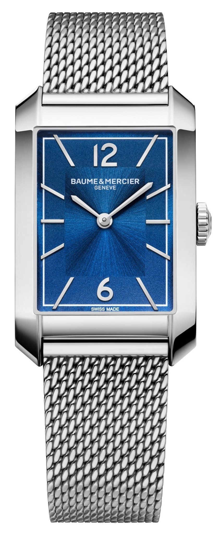 Baume & Mercier Hampton Stainless Steel Mesh Blue Dial Quartz Mens Watch M0A10671 - Watches & Beyond