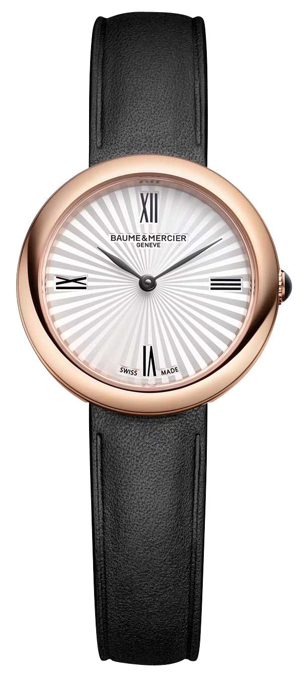 Baume & Mercier Joia Rose Gold PVD Silver Dial Black Leather Strap Quartz Womens Watch M0A10849 - Watches & Beyond