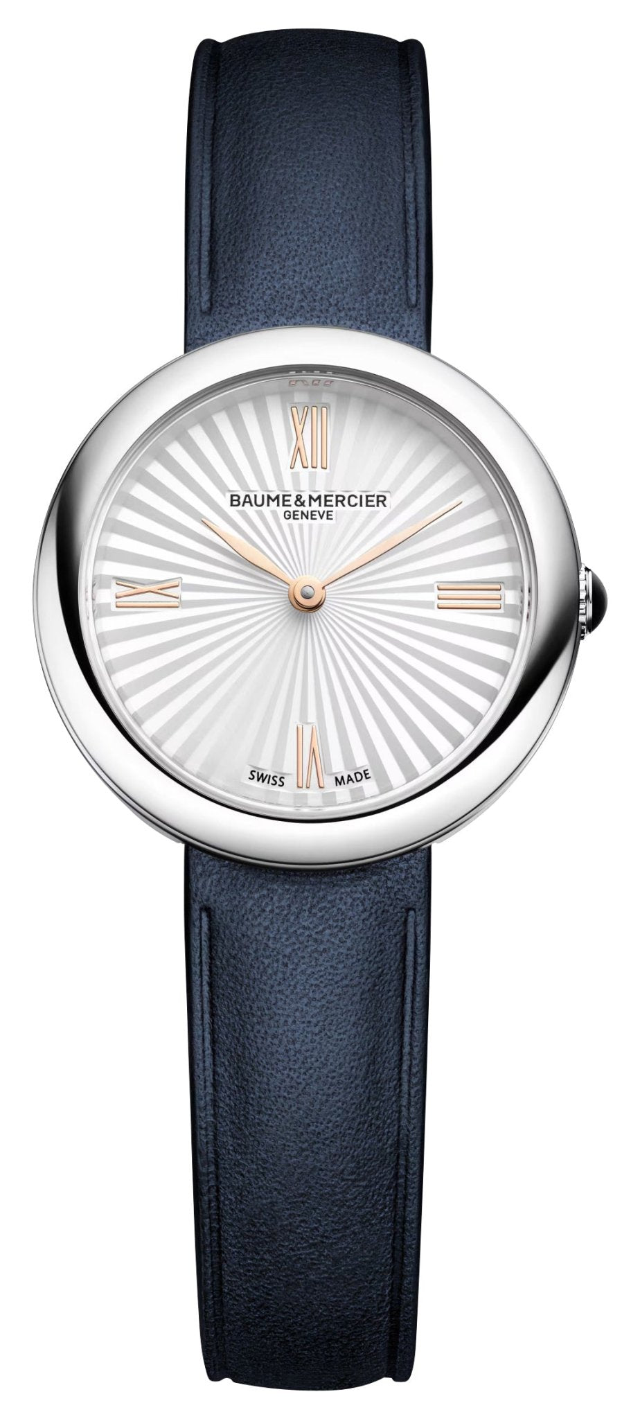 Baume & Mercier Joia Stainless Steel Silver Dial Blue Leather Strap Quartz Womens Watch M0A10847 - Watches & Beyond
