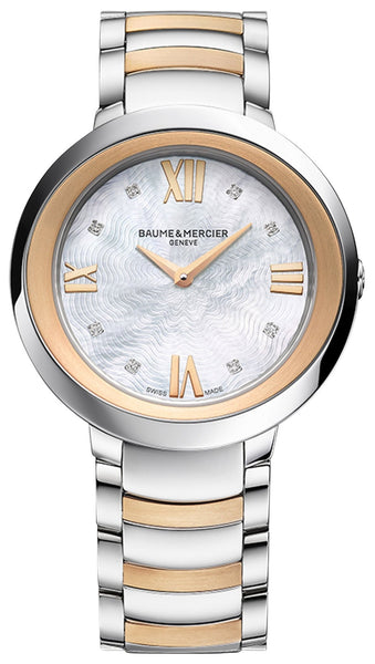 Baume & Mercier Promesse Stainless Steel & 18K Rose Gold Mother - Of - Pearl Dial Diamonds Quartz Womens Watch M0A10252 - WAB - Shipping Dept.