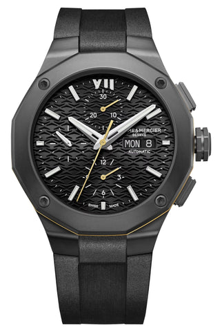 Baume & Mercier Riviera Automatic Chronograph Black ADLC Black Dial Black Rubber Strap Day/Date Mens Watch M0A10625 - Watches & Beyond