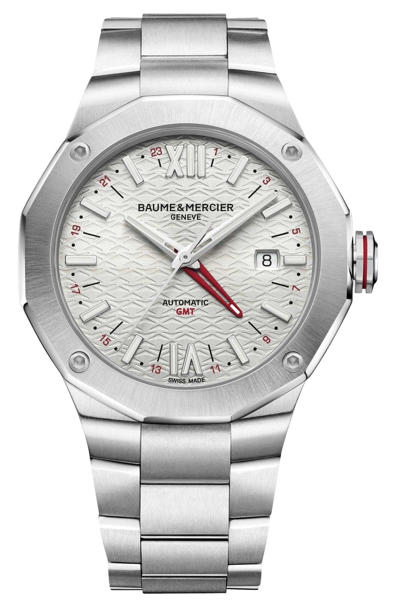 Baume & Mercier Riviera Automatic GMT Stainless Steel Silver Dial Date Mens Watch M0A10658 - WAB - Shipping Dept.