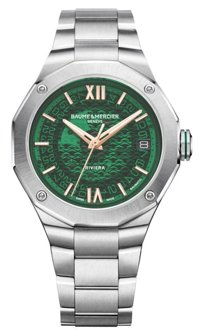 Baume & Mercier Riviera Automatic Stainless Steel Green Dial Date Mens Watch M0A10770 - Watches & Beyond