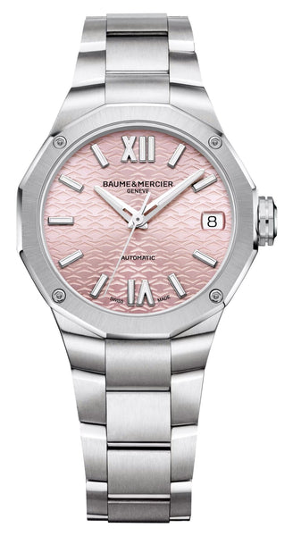 Baume & Mercier Riviera Automatic Stainless Steel Pink Dial Date Womens Watch M0A10675 - Watches & Beyond