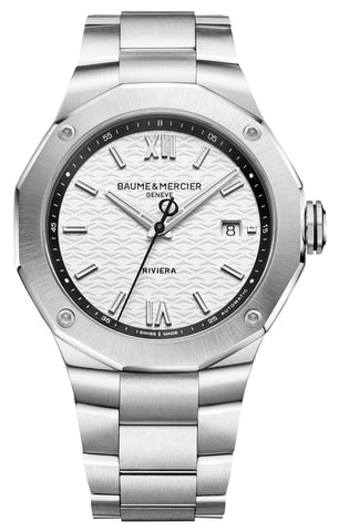 Baume & Mercier Riviera Automatic Stainless Steel White Dial Date Mens Watch M0A10829 - Watches & Beyond