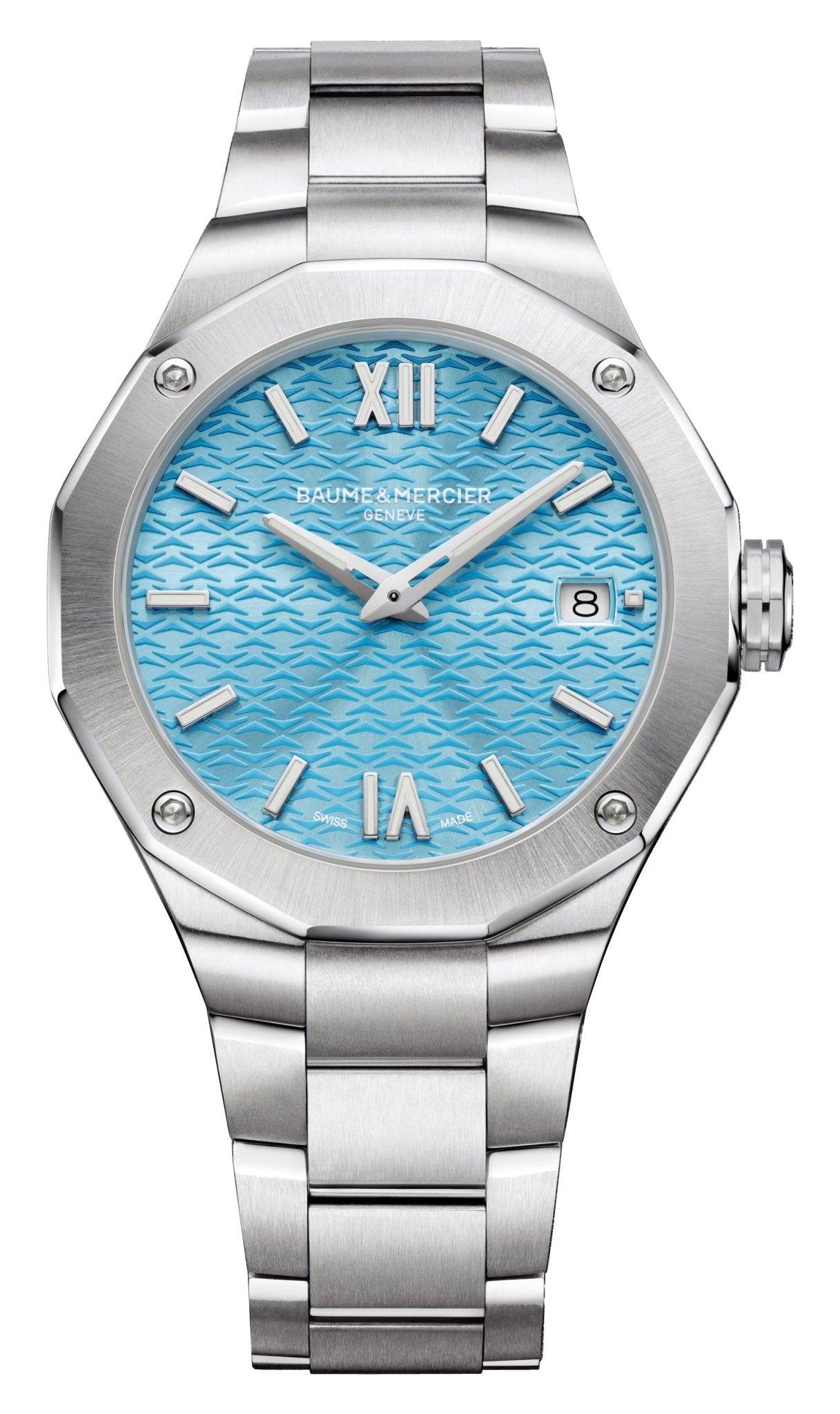 Baume & Mercier Riviera Stainless Steel Blue Dial Date Quartz Womens Watch M0A10612 - Watches & Beyond
