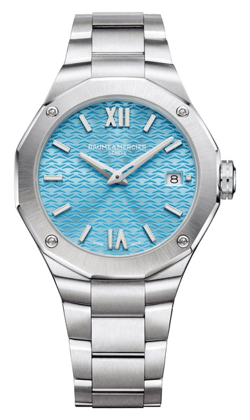 Baume & Mercier Riviera Stainless Steel Blue Dial Date Quartz Womens Watch M0A10612 - Watches & Beyond