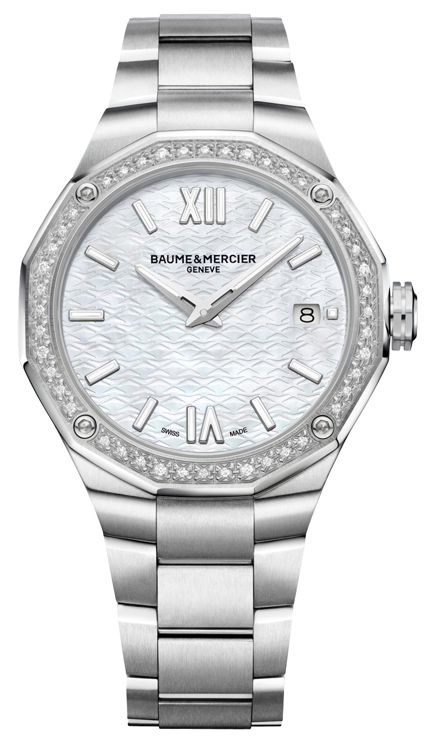 Baume & Mercier Riviera Stainless Steel Mother - of - Pearl Dial Diamonds Date Quartz Womens Watch M0A10662 - WAB - Shipping Dept.