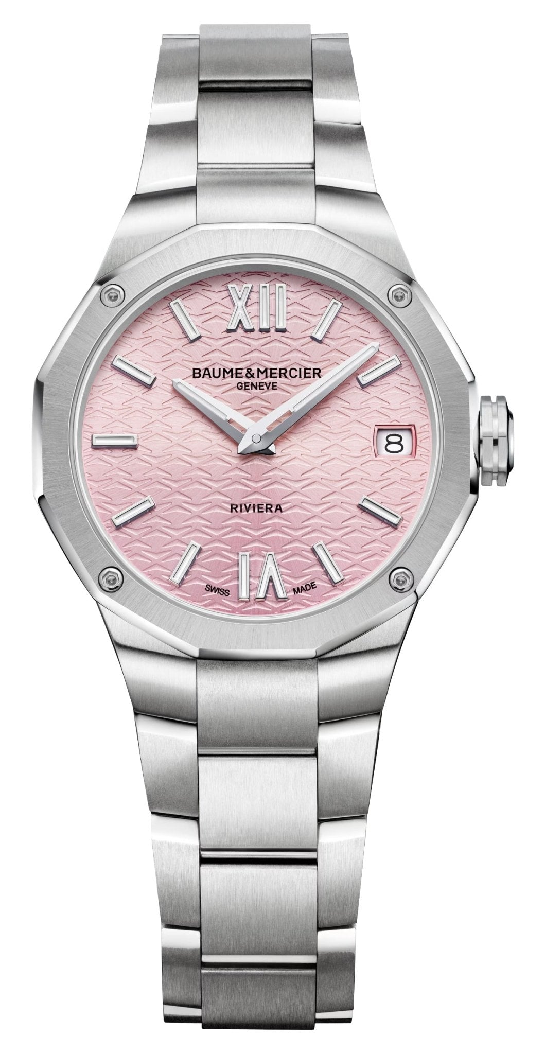 Baume & Mercier Riviera Stainless Steel Pink Dial Date Quartz Womens Watch M0A10812 - Watches & Beyond