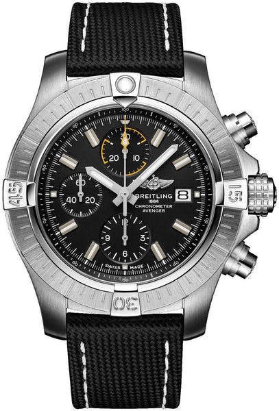 Breitling Avenger Automatic Chronograph Stainless Steel Black Dial Leather Strap Date Mens Watch A13317101B1X1 - WAB - Shipping Dept.