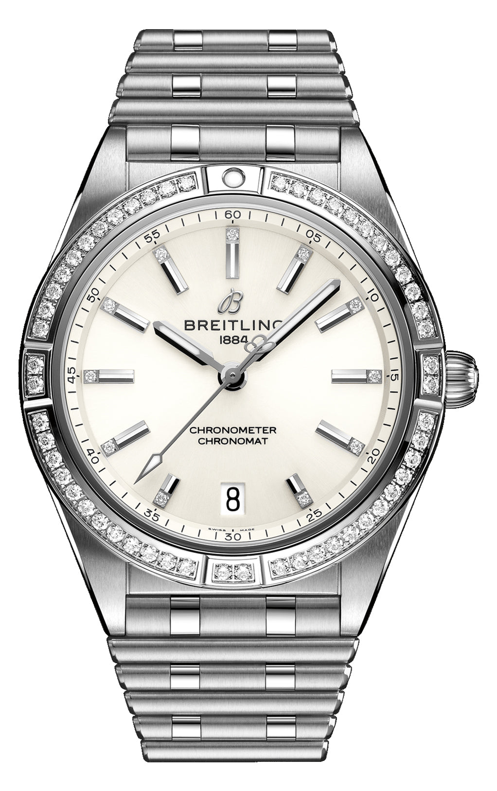 Breitling Chronomat Stainless Steel Gem - Set White Dial Date Automatic Womens Watch A10380591A1A1 - WAB - Shipping Dept.