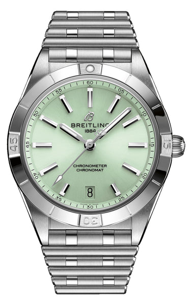 Breitling Chronomat Stainless Steel Mint Green Dial Date Automatic Womens Watch A10380101L1A1 - WAB - Shipping Dept.