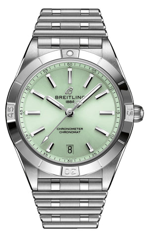 Breitling Chronomat Stainless Steel Mint Green Dial Date Automatic Womens Watch A10380101L1A1 - WAB - Shipping Dept.