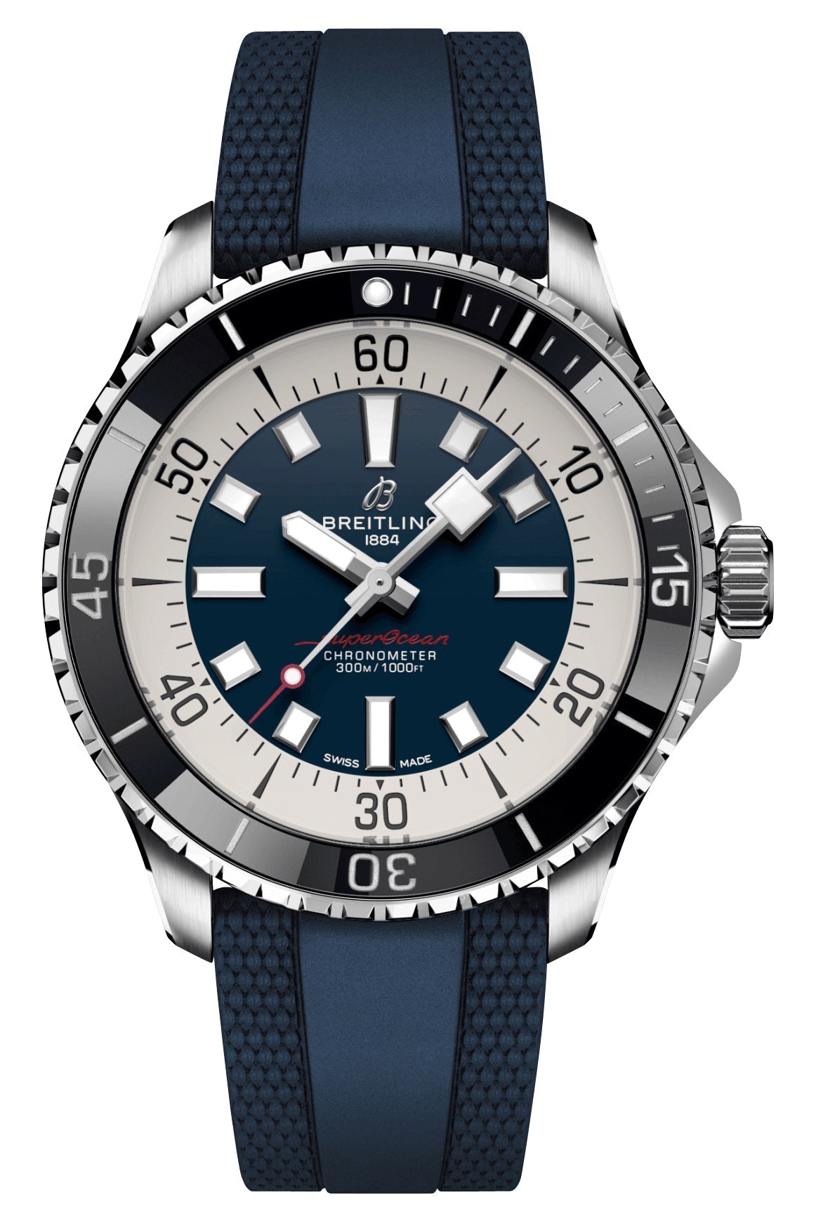 Breitling Superocean Automatic Chronometer Stainless Steel Blue Dial Blue Rubber Strap Divers Mens Watch A17376211C1S1 - WAB - Shipping Dept.