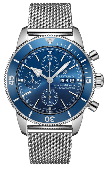 Breitling Superocean Heritage Automatic Chronograph Stainless Steel Blue Dial Mesh Bracelet Mens Watch A13313161C1A1 - WAB - Shipping Dept.