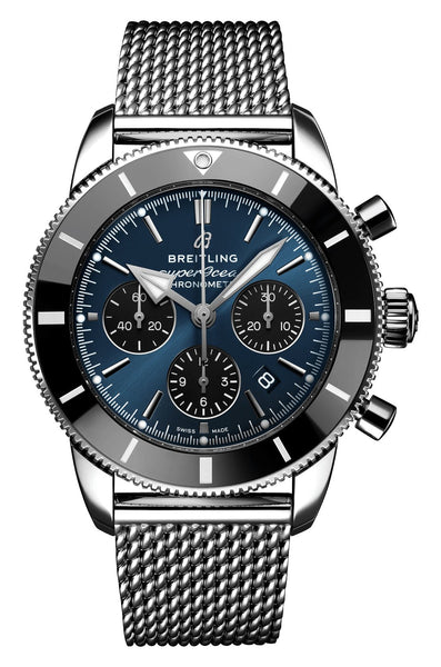 Breitling Superocean Heritage Automatic Chronograph Stainless Steel Blue Dial Mesh Date Divers Mens Watch AB0162121C1A1 - WAB - Shipping Dept.