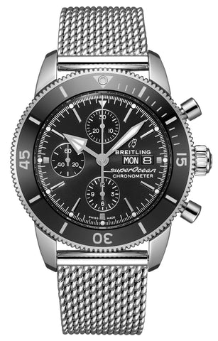 Breitling Superocean Heritage Automatic Chronometer Chronograph Mesh Stainless Steel Black Dial Day/Date Divers Mens Watch Special Edition A13313121B1A1 - WAB - Shipping Dept.