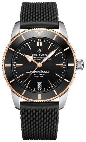 Breitling Superocean Heritage Automatic Chronometer Stainless Steel & 18k Rose Gold Black Dial Black Rubber Strap Date Divers Mens Watch Special Edition UB2010121B1S1 - WAB - Shipping Dept.