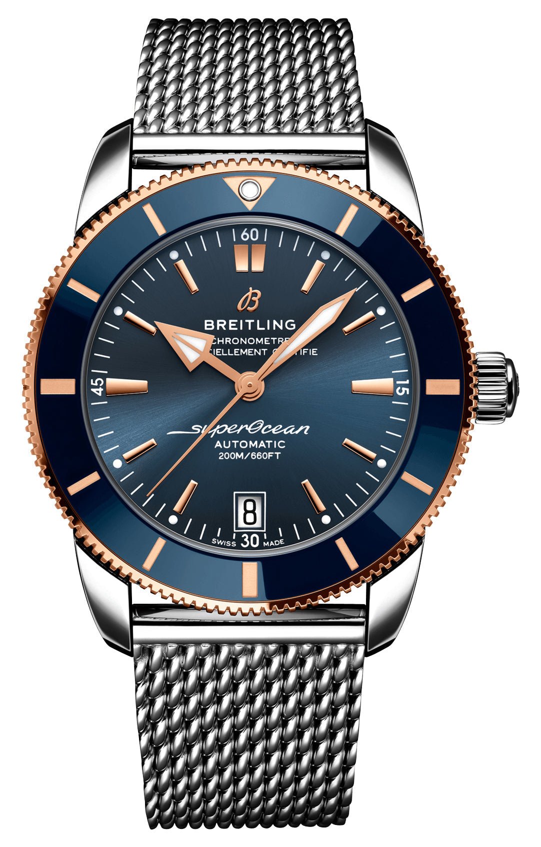 Breitling Superocean Heritage Automatic Chronometer Stainless Steel & 18k Rose Gold Blue Dial Date Divers Mens Watch UB2010161C1A1 - WAB - Shipping Dept.