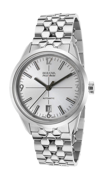 Bulova Accu - Swiss Murren Automatic Stainless Steel Mens Watch Silver Dial Date 63B177 - WAB - Shipping Dept.