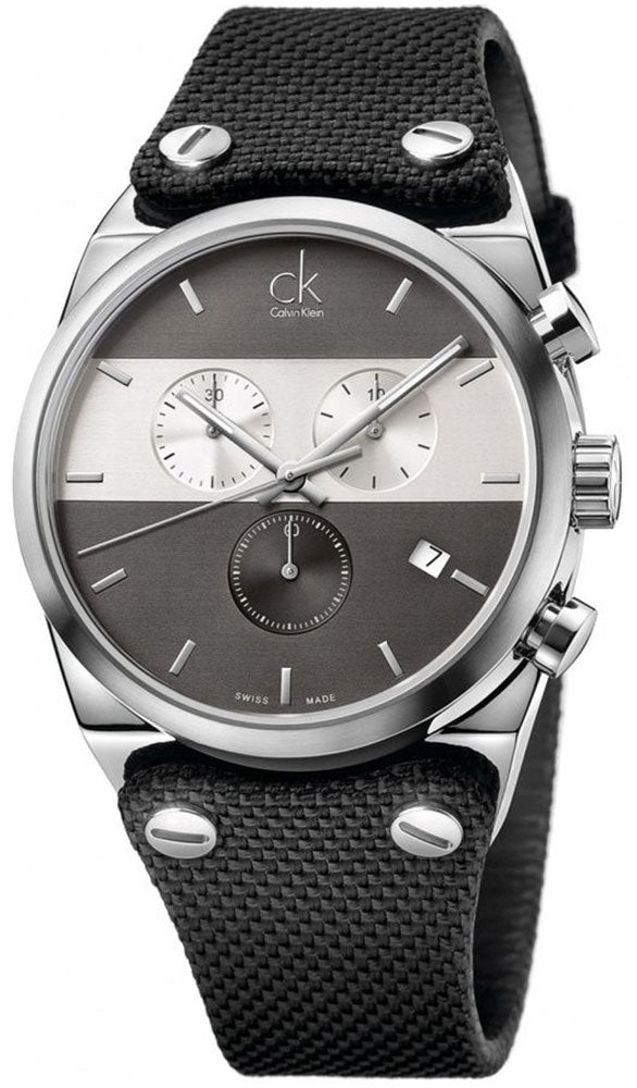 Calvin Klein Eager Chronograph Black Nylon Strap Black and Silver Dial Quartz Mens Watch K4B371B3 - WAB - Shipping Dept.