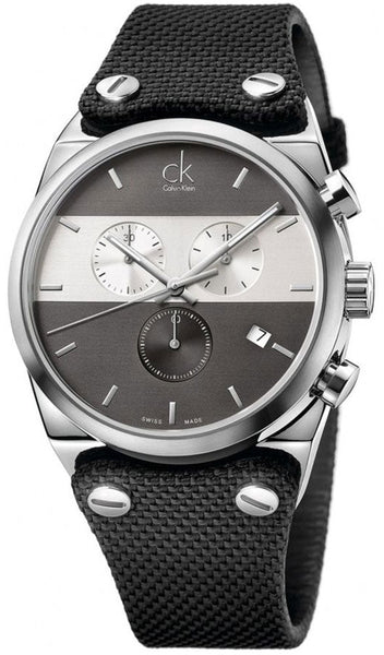 Calvin Klein Eager Chronograph Black Nylon Strap Black and Silver Dial Quartz Mens Watch K4B371B3 - WAB - Shipping Dept.