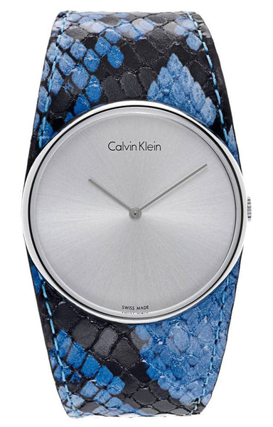 Calvin Klein Spellbound Blue and Black Leather Silver Dial Quartz Womens Watch K5V231V6 - WAB - Shipping Dept.