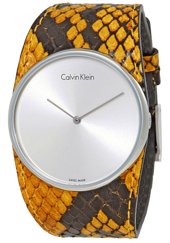 Calvin Klein Spellbound Yellow and Black Leather Silver Dial Quartz Womens Watch K2E23626 - WAB - Shipping Dept.