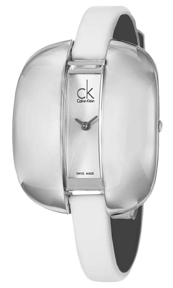 Calvin Klein Treasure White Leather Band Silver Dial Quartz Womens Watch K2E23126 - WAB - Shipping Dept.