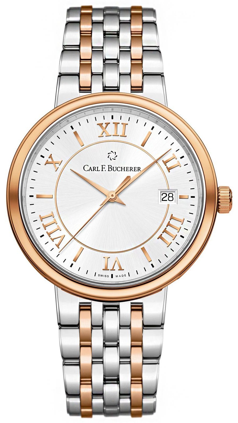 Carl F. Bucherer Adamavi Automatic Stainless Steel and 18k Rose Gold Silver Dial Date Mens Watch 00.10314.07.15.21 - WAB - Shipping Dept.