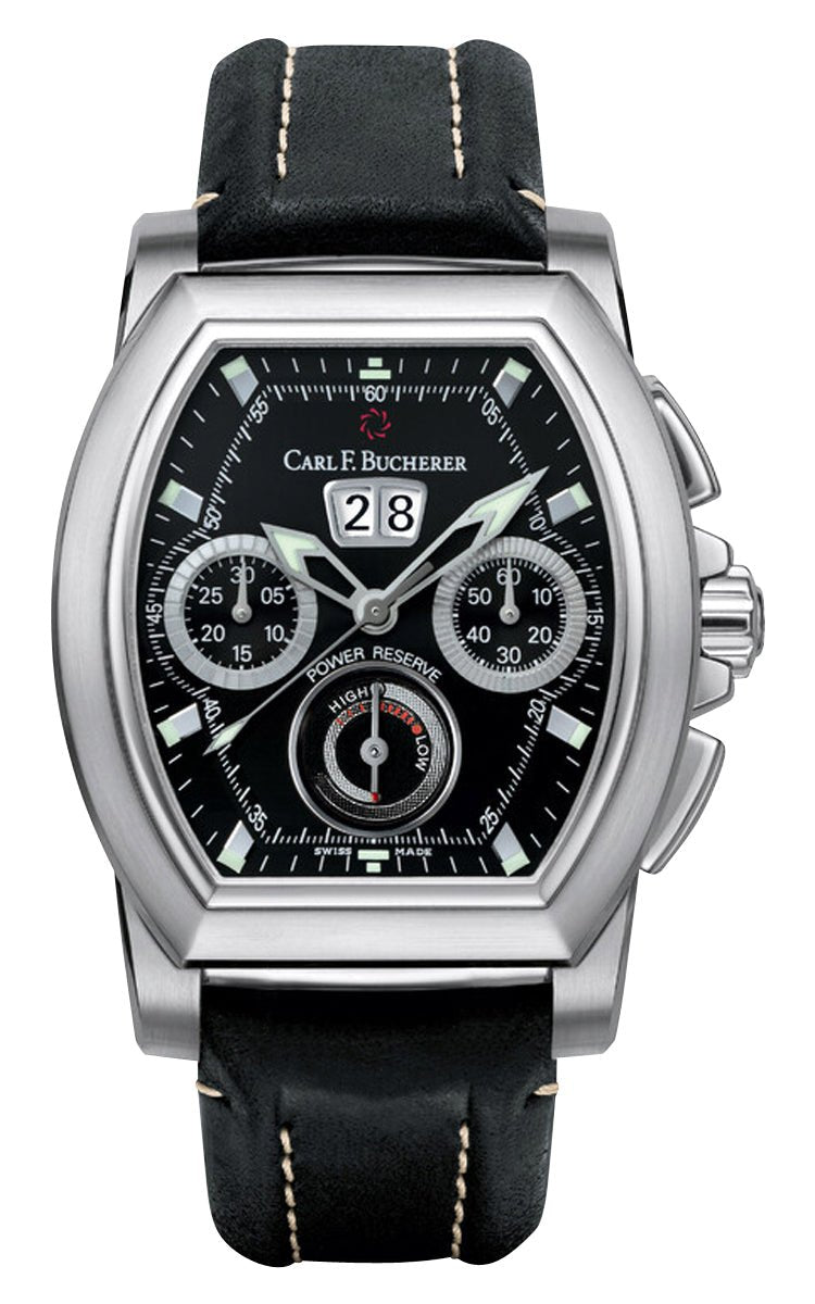 Carl F. Bucherer Patravi T - Graph Automatic Chronograph Stainless Steel Black Dial Black Leather Strap Date Power Reserve Mens Watch 00.10615.08.33.01 - WAB - Shipping Dept.