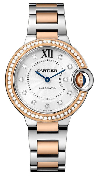 Cartier Ballon Bleu Automatic Stainless Steel & Rose Gold Silver - Tone Dial Diamonds Womens Watch WE902077 - WAB - Shipping Dept.